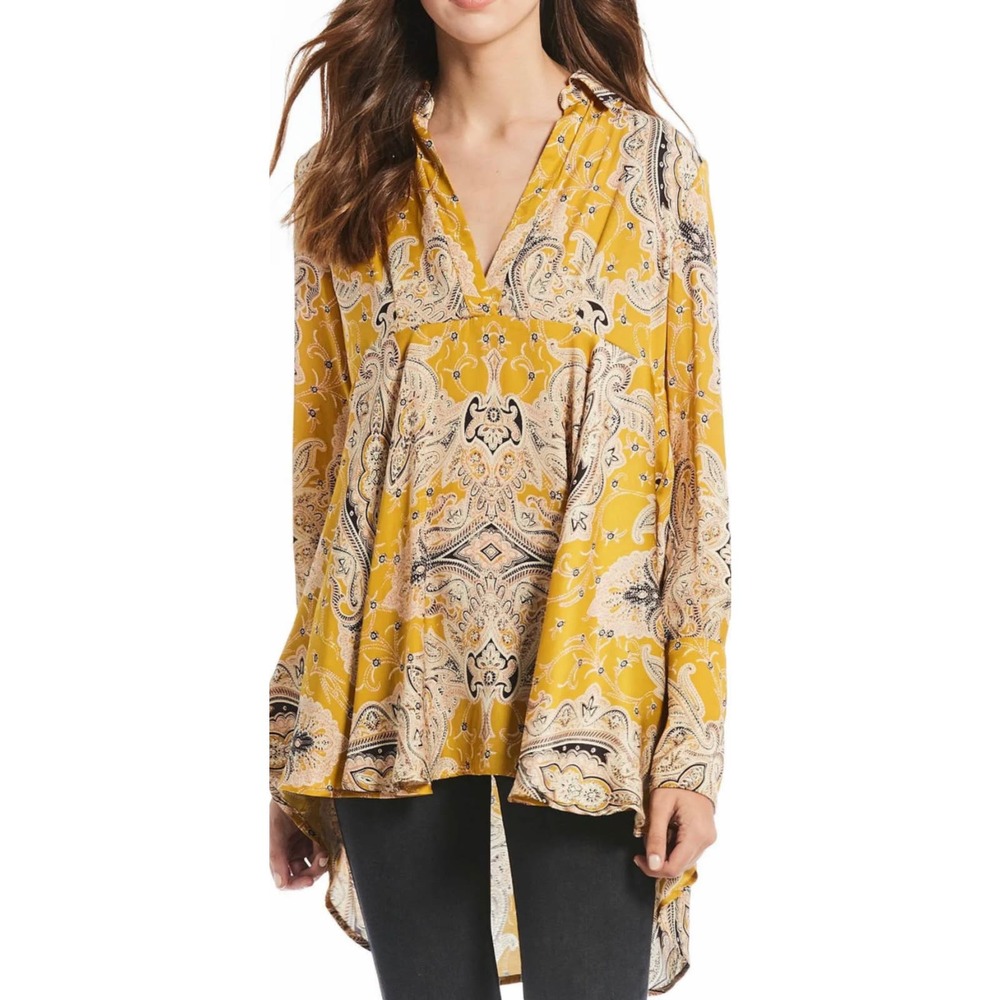 Free People Gold Field Butterflies Tunic Top S